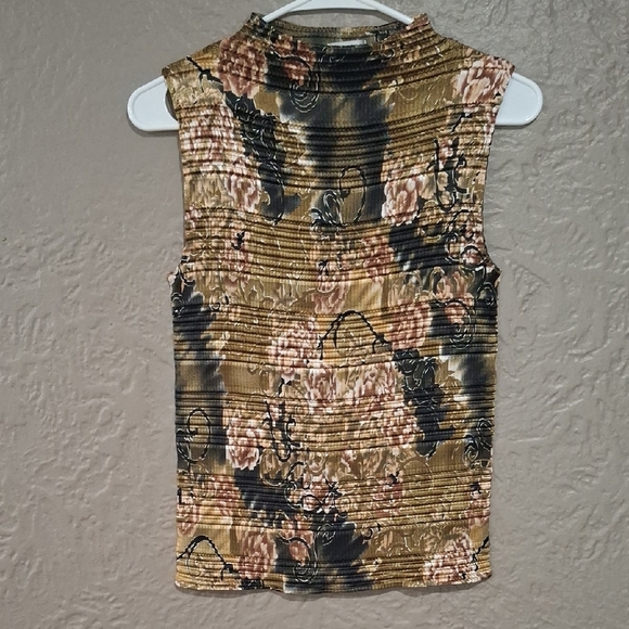 NICOLA Tops - NICOLA Tan Ribbed Fitted Tank Top with Mandarin Collar